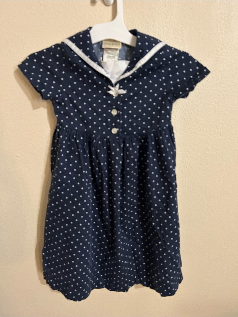 Laura Ashley Mother & Child Navy Polka Dot Sailor Dress Girls Size 4